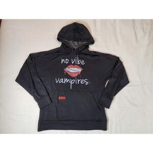 H&H No Vibe Vampires Black Graphic Hoodie Mens Medium Pullover Sweatshirt